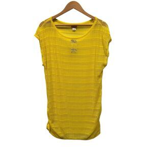 Islander Swim Cover Womens XL Yellow Short Sleeve Dress Ruched Mesh Pullover NWT